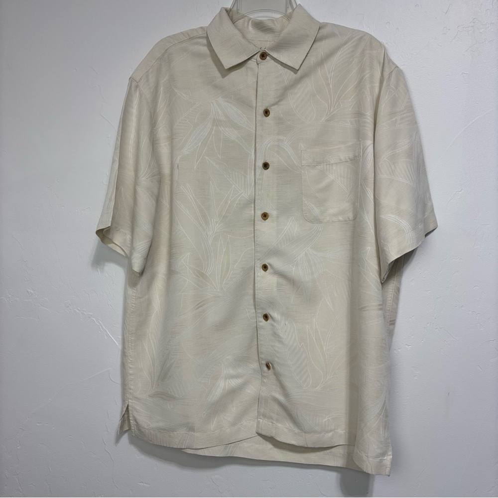 Caribbean Men's Button Front Short Sleeve Shirt Neutral Large Modal Polyester